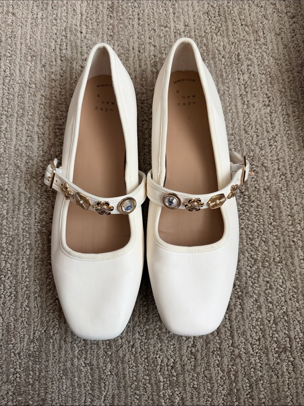 a new day Cream Jeweled Mary Jane Flats
